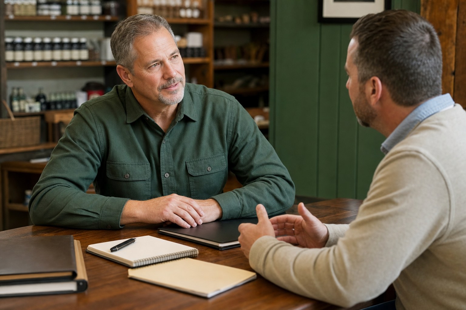 Small business owner talking with a financial advisor